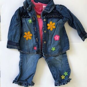 Floral Denim Jacket, Pants and Shirt Matching Set Size 18 Months